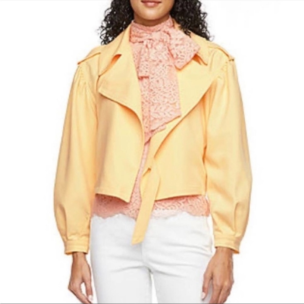 NEW! RYEGRASS Twill Cropped Wrap Jacket Oversized Lapel Soft Yellow Small